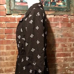 VINTAGE Black White Flowered Shirt Dress Size XL